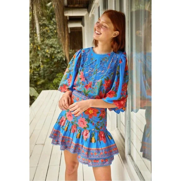 FARM Rio Blue Tropical Tapestry Mini Skirt NWT SZ XL - Picture 3 of 16